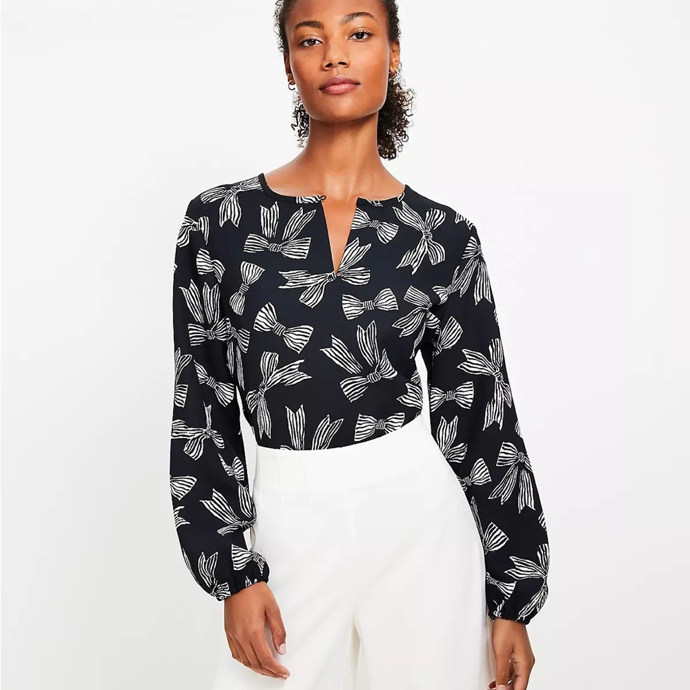 Bow slit neck blouse